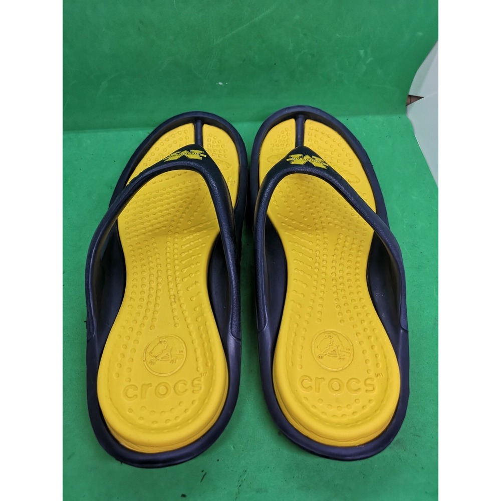 Crocs Modi Michigan Flip Sandals Super Cushy Blue Yellow Size 10 - Picture 11 of 11
